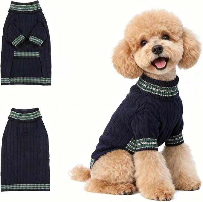 Small/Medium Dog Sweater, Warm Dog Winter Coat w/Sleeves, Comfortable High Neck & Leash Hole, Premium Dog Clothes for Mini Poodle-Best for Holidays, Daily Walks S Blue