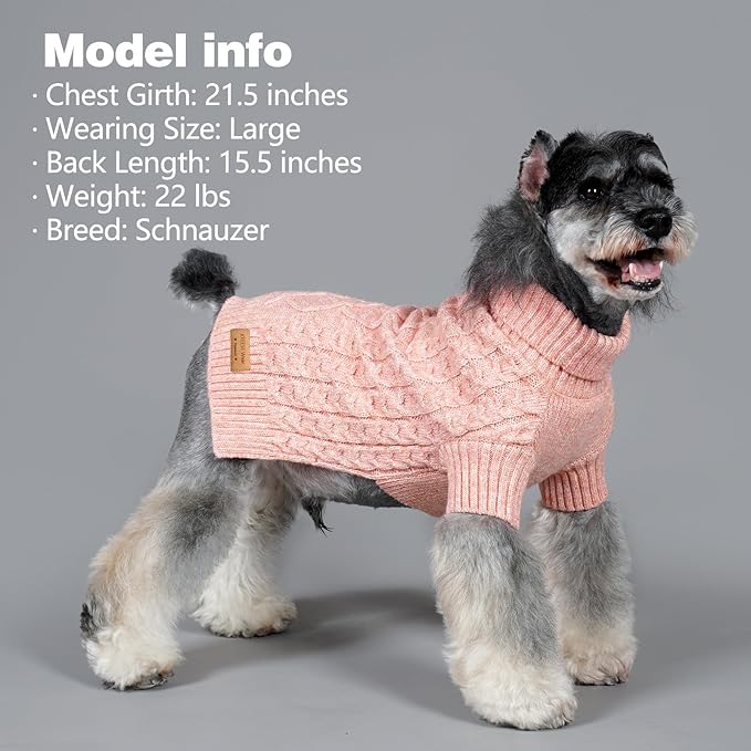 KYEESE Dog Sweater for Medium Dogs Warm Dogs Clothes, Long Sleeve Pets Coats Turtleneck Pet Sweater with Classic Cable Knit Pet Sweater Medium Size Dogs, Pink, XX-Large