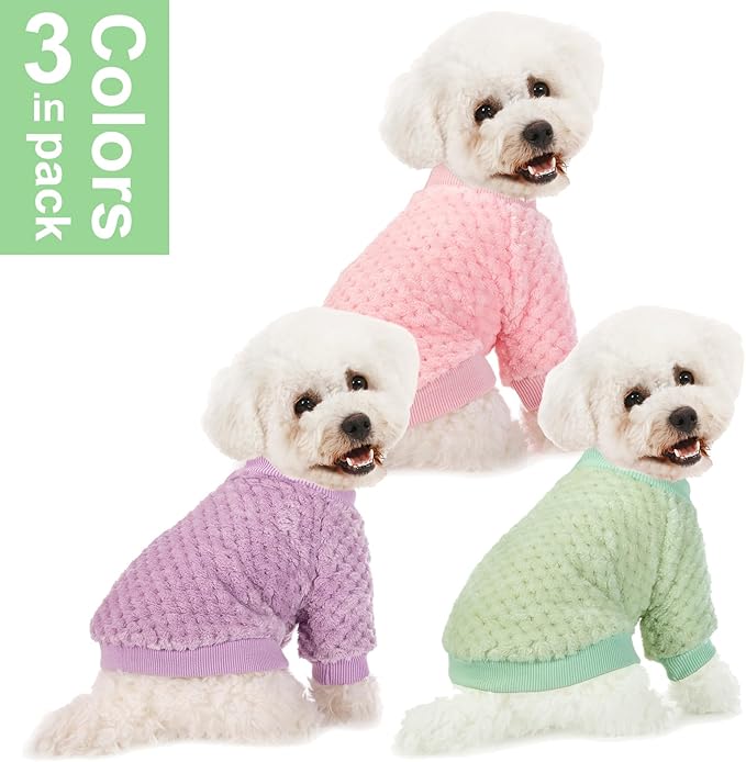 Dog Sweater, 2 or 3 Pack Dog Sweaters for Small Medium Dogs or Cat, Warm Soft Flannel Pet Clothes for Dogs Girl or Boy, Dog Shirt Coat Jacket (X-Large, Pink+Purple+Light Green)