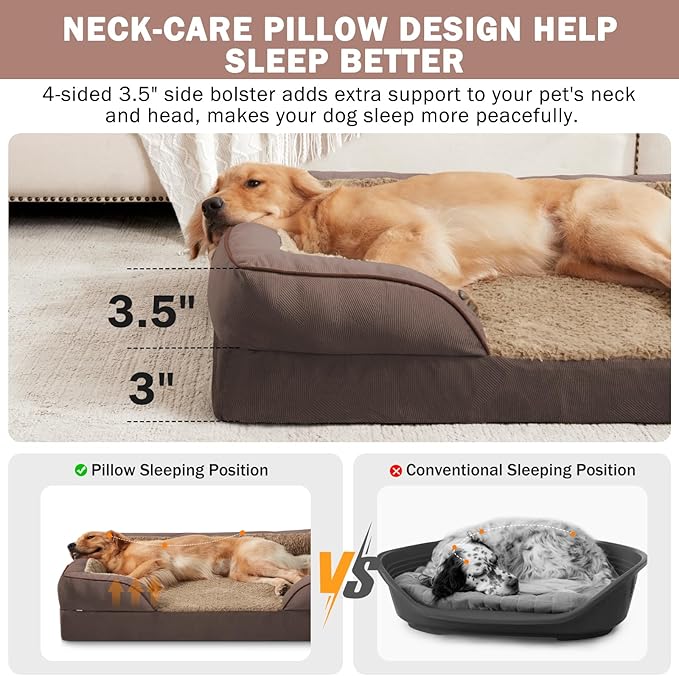 INVENHO Orthopedic Dog Beds Large Sized, XL Egg-Crate Foam Dog Couch with Washable Removable Cover, Waterproof Lining and Nonskid Bottom