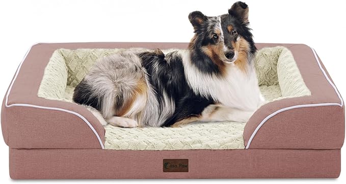 Orthopedic Dog Beds for Large Sized Dogs, Waterproof Memory Foam Large Pet Bed with Sides 36x27Inch, Non-Slip and Egg-Crate Foam Big Dog Couch Bed with Removable Washable Cover, Pink