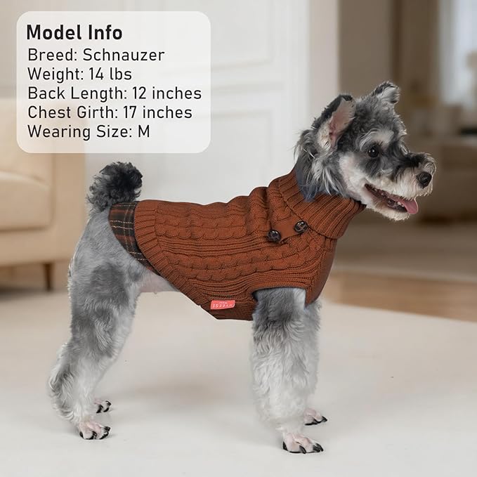 KYEESE Dog Sweater Comfy Pet Coat for Fall Winter Cold Weather Stretchy Knitwear Cat Clothes Soft Pullover Dog Sweaters for Small Dogs Male Warm Turtleneck Small Dogs Sweater with Gingham Patchwork