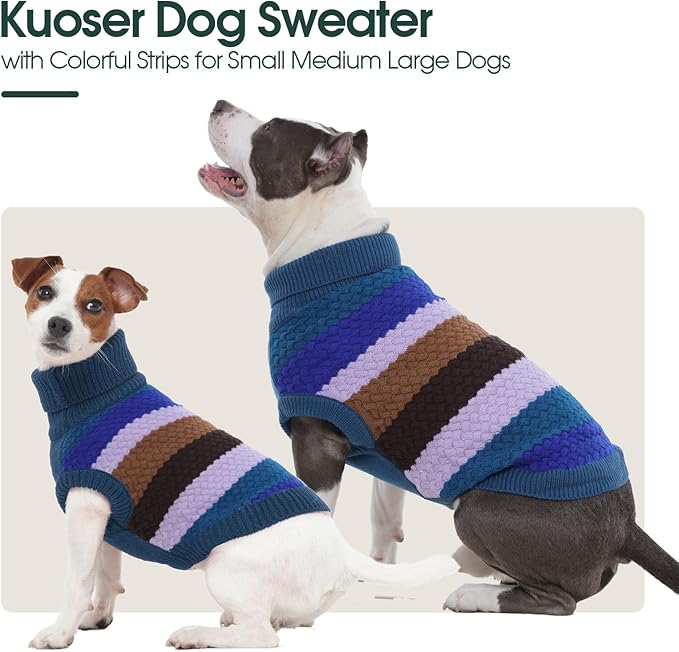 Kuoser Dog Sweater, Pet Cable Knitted Pullover Puppy Warm Clothes, Dog Turtleneck Classic Knitwear Soft Thickening Outfit, Cold Weather Xmas Thermal Wear for Large Size Dogs, Blue 3XL