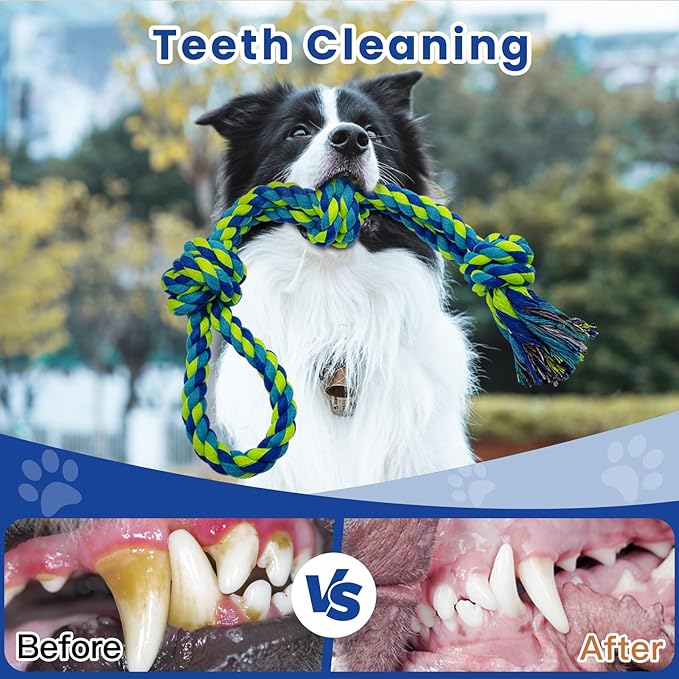 Heavy Duty Dog Rope Toys for Aggressive Chewers - 2 Pack Indestructible Tug of War Toys for Medium to Large Breeds, 100% Cotton for Boredom and Teeth Cleaning