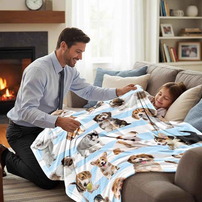 Dog Blanket for Girls Boys, Soft Flannel Fleece Throw Gifts, Lightweight Cozy Cute Puppy Decor Blanket 40"x50"