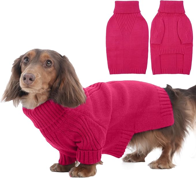 IECOii Dachshund Sweater,Turtleneck Dog Sweater for Small Medium Dogs Girl Boy,Stretchy & Breathable,Warm Knitted Pullover Coat,High Neck Knitwear for Cold Weather Indoor & Outdoor Wear (Rose red,M)