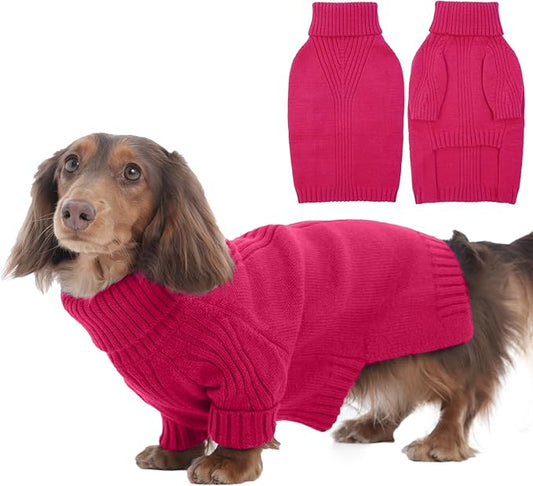 IECOii Dachshund Sweater,Turtleneck Dog Sweater for Small Medium Dogs Girl Boy,Stretchy & Breathable,Warm Knitted Pullover Coat,High Neck Knitwear for Cold Weather Indoor & Outdoor Wear (Rose red,M)