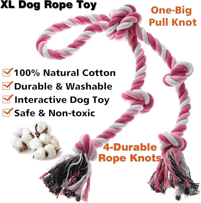 Rope Toy for Dogs，Large Dog Rope Toys for Aggressive Chewers, Heavy Duty Dog Toys for Large Medium Breed, Indestructible Tough Chew Toys Tug of War Dog Toy Cotton Rope for Teeth Cleaning