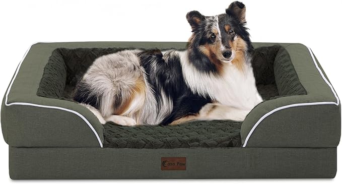 Orthopedic Dog Beds for Large Sized Dogs, Waterproof Memory Foam Large Pet Bed with Sides 36x27Inch, Non-Slip and Egg-Crate Foam Big Dog Couch Bed with Removable Washable Cover, Dark Green