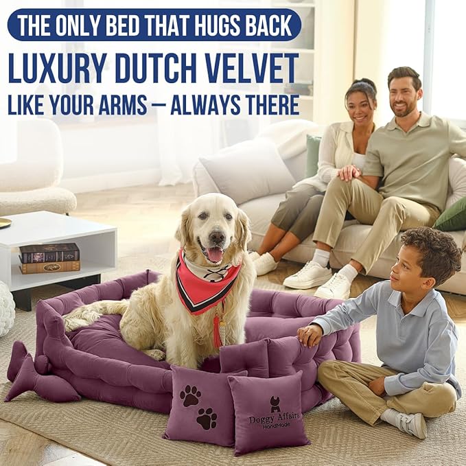 Luxury Dog Bed Chesterfield – Handcrafted Velvet Throne for Dogs | Joint Support, Calming & Temp-Regulating Comfort | Durable 5+ Years, Anti-Claw, Washable 100+ Times – XL, Purple
