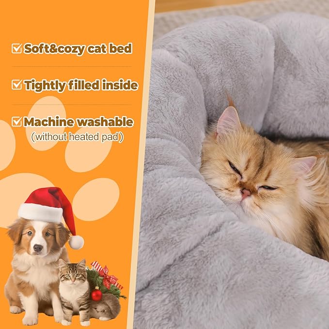 Rywell Heated Cat Bed, Versatile Heated Cat Bed Indoor for All Seasons, Soft & Cozy with Timer & Temp Adjustable, for Indoor Cat&Small Dog