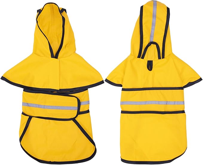 HDE Dog Raincoat Jacket Reflective Adjustable Hooded Pet Poncho Rain Coat with Leash Hole for Small to X-Large Dogs Yellow - S