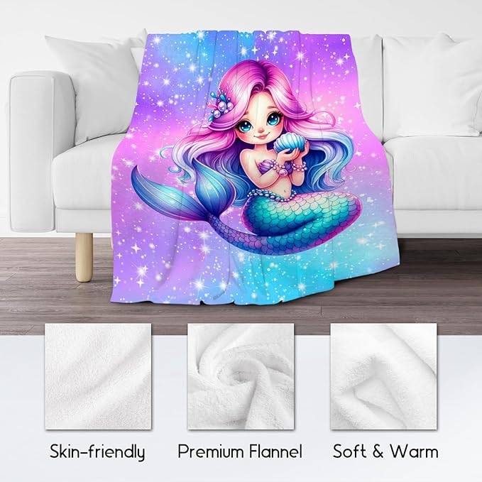 Mermaid Blanket Gifts for Girls - Soft Cozy Fleece Throws for Couch, Office 40"x50"