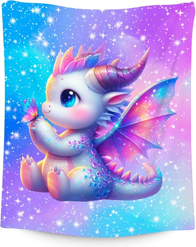 Kids Blanket for Girls Dragon Blankets Gifts - Comfy Cozy Fleece Throws for Couch, Bed & Bedroom 60"x80"