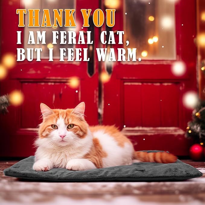 Kiroto Outdoor Pet Heating Pad for Cat Dog, Heated Mat with Waterproof Cover and Automatic Temperature Control, Suitable for Cat Houses, Dog Houses, Small Beds, Porches, 20'' x 16'',Gray