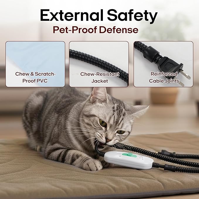 Dog Heating Pad (31"x20") - Waterproof Electric Heated Mat & Pet Bed for Indoor and Outdoor Use, Chew Resistant Cord, Machine Washable Cover with Wheat Pattern Quilting, for Cats and Pets