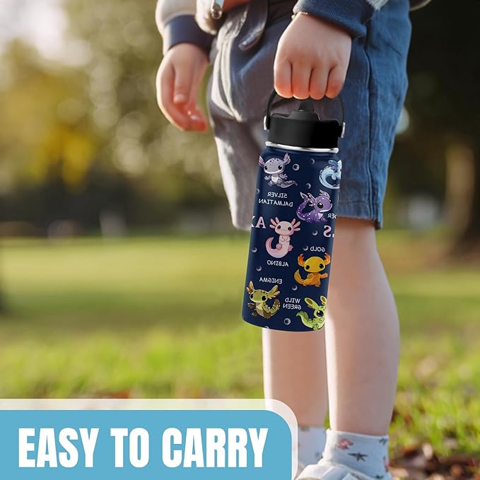 Axolotl Gifts, 16 oz Water Bottle with Straw Lid, Stainless Steel Insulated Tumbler, Cute Animals Water Bottles, Axolotl Cup Gifts for Birthday Christmas