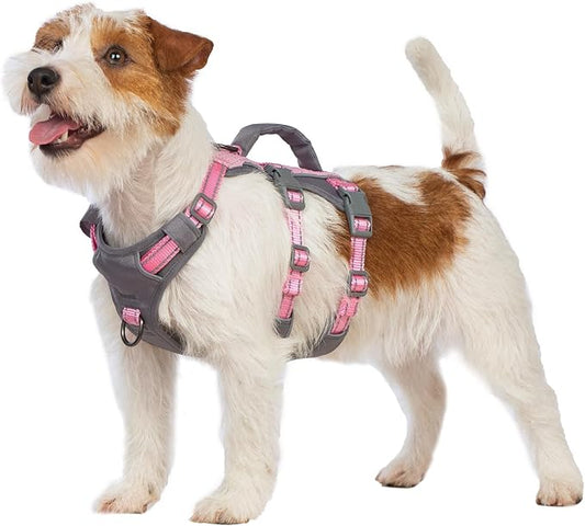 Huntboo Reflective Dog Harness with Handle, Escape Proof, No Slip, Breathable, Lightweight, Adjustable Lift Harness for Small, Medium, and Large Dogs Walking, Training, and Running Gear(Light Pink,XS)