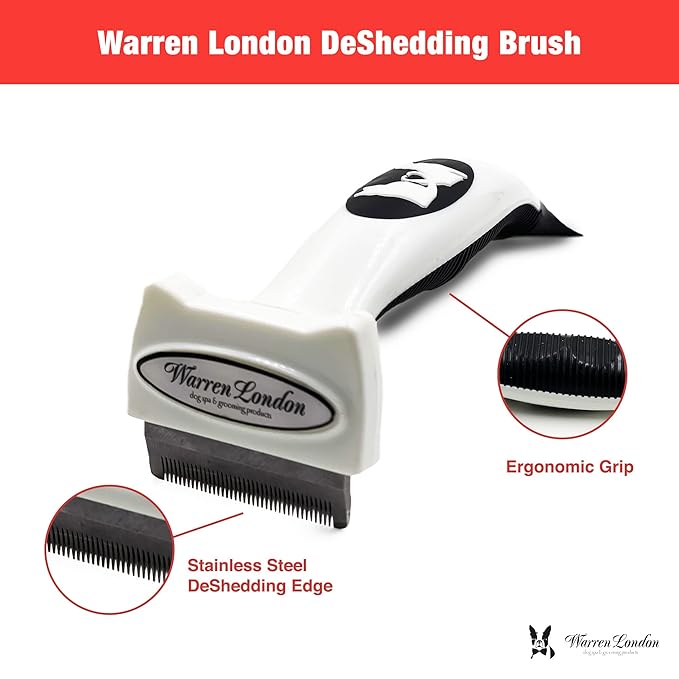 Warren London Short-Hair Deshedding Brush – Small | 1.75″ Stainless Steel Edge Removes Up to 95% Loose Fur | Gentle Undercoat Tool for Toy & Small Breeds | Ergonomic Anti-Slip Grip