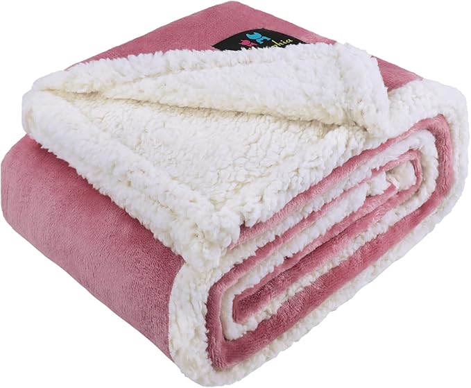 Luciphia Waterproof Bed Blanket Washable,Soft Sherpa Fleece Puppy Reversible Throw Blankets for Small Dog Cat,Furniture Cover Protector Couch Bed from Liquid Pee and Pet Fur, Pink White, 40" x 28"