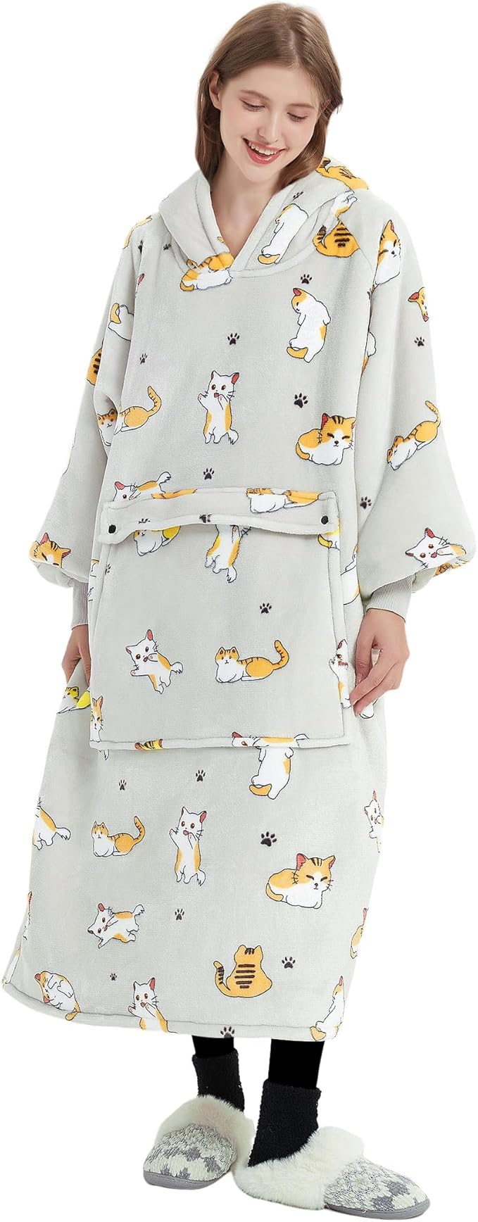 KFUBUO Wearable Blanket Hoodie for Adults Long Sherpa All Patterns Cat Oversized Sweatshirt Blanket with Pockets Birthday Gifts for Women