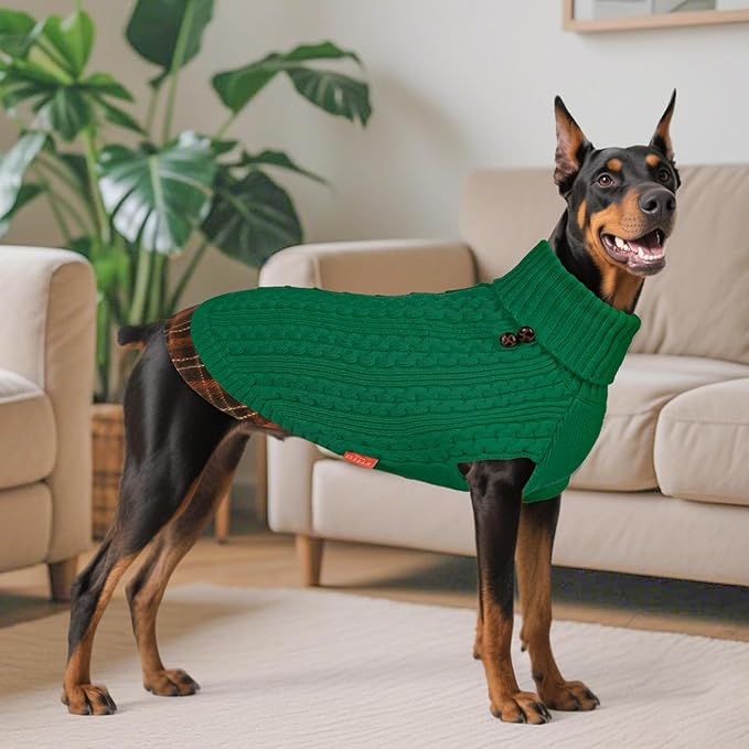 KYEESE Dog Sweater Soft Pullover Dog Sweaters for Medium Dogs Boy Stretchy Knitwear Cat Clothes Comfy Pet Coat for Fall Winter Cold Weather Warm Turtleneck Medium Dogs Sweater with Gingham Patchwork
