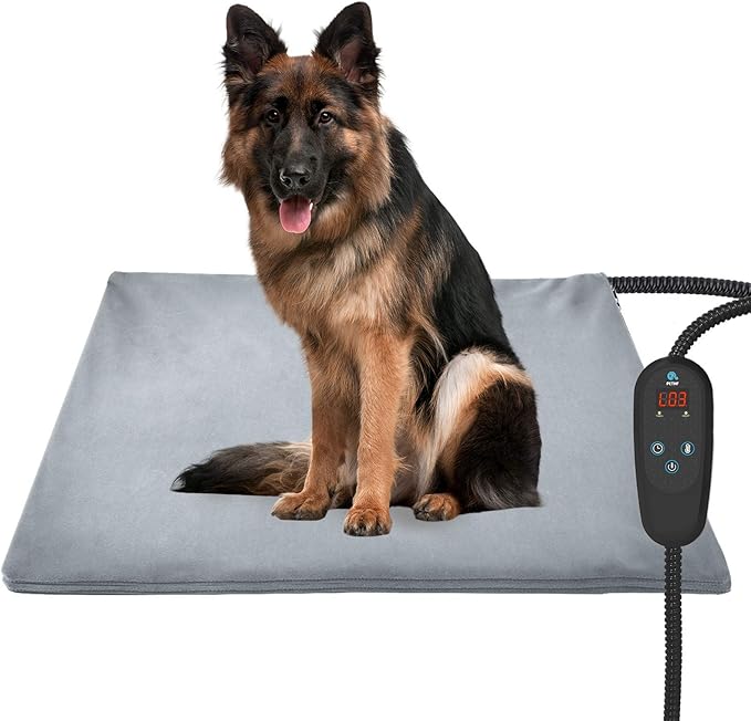 PETNF Pet Heating Pad Temperature Adjustment Anti-bite Puppy Heating with Timer Cat Dog Pad Indoor Waterproof Pet Warming Electric Heated Bed Mat for Small/Medium/Large Dog