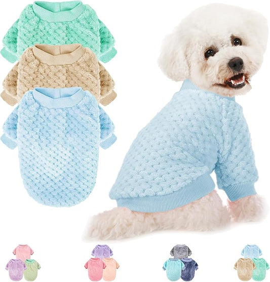 POMIU Dog Sweater, Dog Sweaters for Small Medium Dogs or Cat, Warm Soft Flannel Pet Clothes for Dogs Girl or Boy, Dog Shirt Coat Jacket (Ice Blue+Light Coffee+Teal, X-Small)