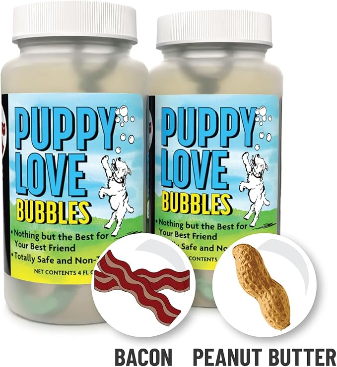 Puppy Love Bubbles, Peanut Butter & Bacon Scented Bubbles 4oz. Bottle-2 Pack Combo (1 Peanut Butter/1 Bacon) for Dogs