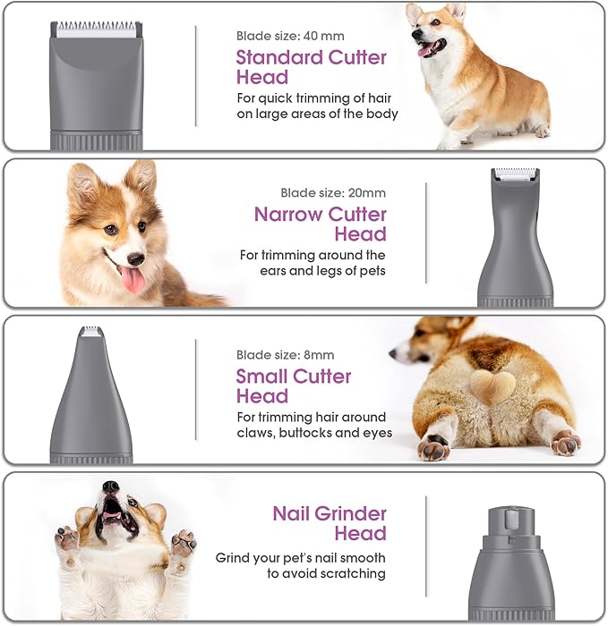 Cordless Cat Clippers for Matted Hair, Low Noise Pet Grooming Shaver & Nail Grinder for Cats & Dogs, Quiet Trimmer