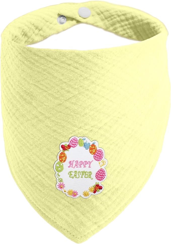 Easter Pet's Cotton Bandanas with Adustable Button for Medium Dog Solid Color Letter Embroidered Scarf,Yellow,Medium