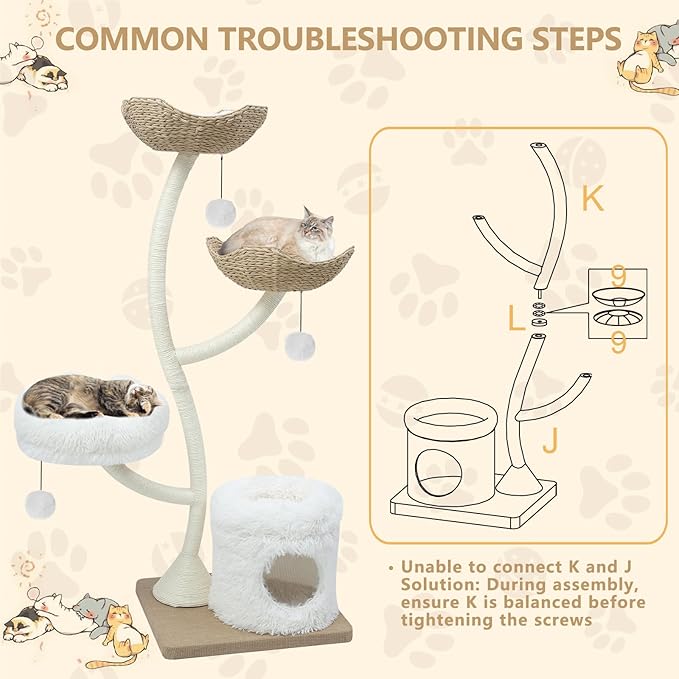 63” Tall Cat Tree Tower for Indoor Cats, Multi-Level Large Cat Climbing Furniture with Scratching Posts, Soft Perch, Cozy Cave, and Hanging Toys, Sturdy Design for Multi-Cat Households