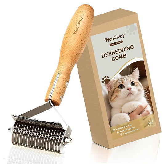 Undercoat Rake Dog Brush Dematting Comb cat shedding tool Dematting Tool Pet Brush Efficiently Detangle and Groom Coats for Large Medium Small Dogs and Cats Comb for Grooming Premium Wood Handle