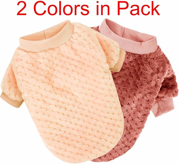 Dog Sweater, 2 or 3 Pack Dog Sweaters for Small Medium Dogs or Cat, Warm Soft Flannel Pet Clothes for Dogs Girl or Boy, Dog Shirt Coat Jacket (X-Small, Grapefruit+Peach)