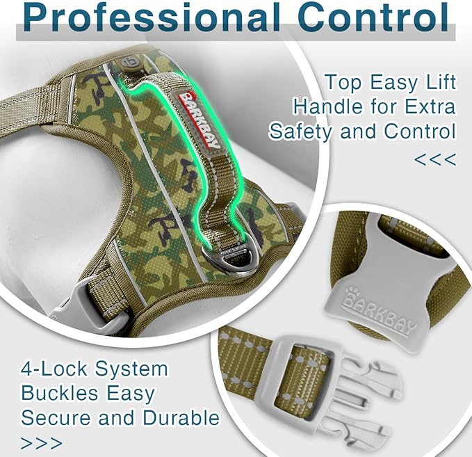 BARKBAY Dog Harness No Pull with ID Tag Pocket - Heavy Duty, Reflective, Easy Control for Large Dogs(Camo,XS)