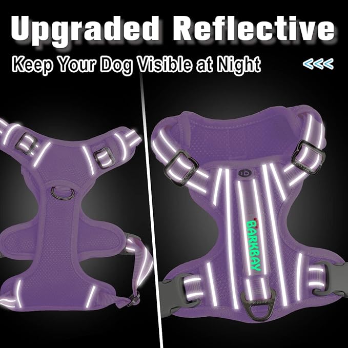BARKBAY Dog Harness No Pull with ID Tag Pocket - Heavy Duty, Reflective, Easy Control for Large Dogs(Violet Purple,M)