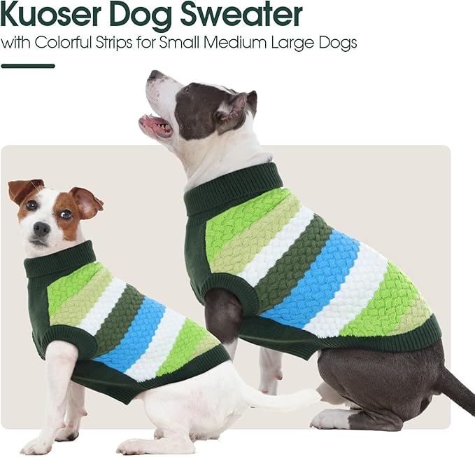 Kuoser Dog Sweater, Dog Sweaters for Medium Dogs Girl Boy, Classic Pet Knitted Sweatshirt Warm Pullover, Puppy Holiday Sweater Winter Clothes for Christmas Thanksgiving Outfit, Green M