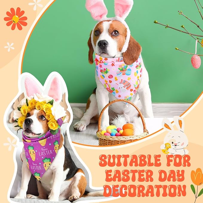 Preboun 50 Pcs Easter Dog Bandanas Bulk Bunny Dog Bandanas for Dogs Eggs Bibs Dog Scarf Easter Day Dog Bandanas for Easter Puppy Small Medium Large Dog Costume Accessories(31.5 x 21.7 x 21.7 Inch)