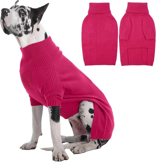 IECOii Great Dane Sweater,5XL Extra Large Sweater for Giant Breed Dogs in Winter,Turtleneck Cold Weather Knit Clothes,Machine Washable,Elastic Pullover for Saint Bernard,Mastiff (Rose red,XXXXXL)