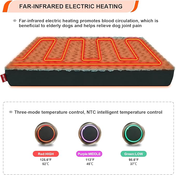 Upgraded Heated Dog Bed with Enlarged Heating Area, 12V Safe Voltage Arthritis Orthopedic Dog Bed with Memory Foam, Heated Pet Bed with Waterproof Cover for Small, Medium Dos &Cats(Medium)…