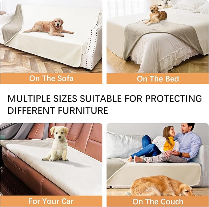 Waterproof Dog Blankets, Washable Pee Proof Pet Blanket for Couch, Soft Reversible Puppy Throw Furniture Protector Cover for Bed Sofa-68"x82",Beige+Khaki