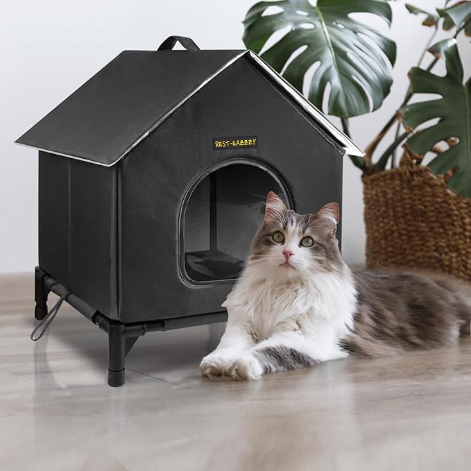 Rest-Eazzzy Heated Cat House for Indoor Cats, Waterproof, Fully Insulated Shelter, Great for Cat Houses and Cat Beds (Black, Medium)