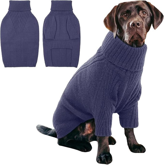 IECOii XXL Dog Sweater,Thermal Knit Big Dog Sweater with Sleeve,Pet Turtleneck Doggy Sweatshirt for Extra Large Dogs Boy Girl,Stretchy Large Dogs Cold Weather Outfit Pitbull Clothes,(Blue,XXL)
