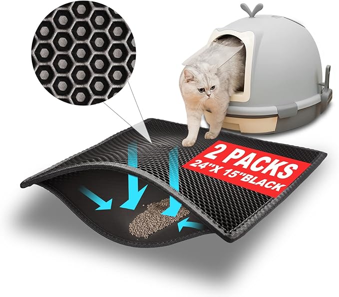Pieviev 2 Packs Cat Litter Mat Double Layer Waterproof Urine Proof Trapping Mat (24"X15", Black)