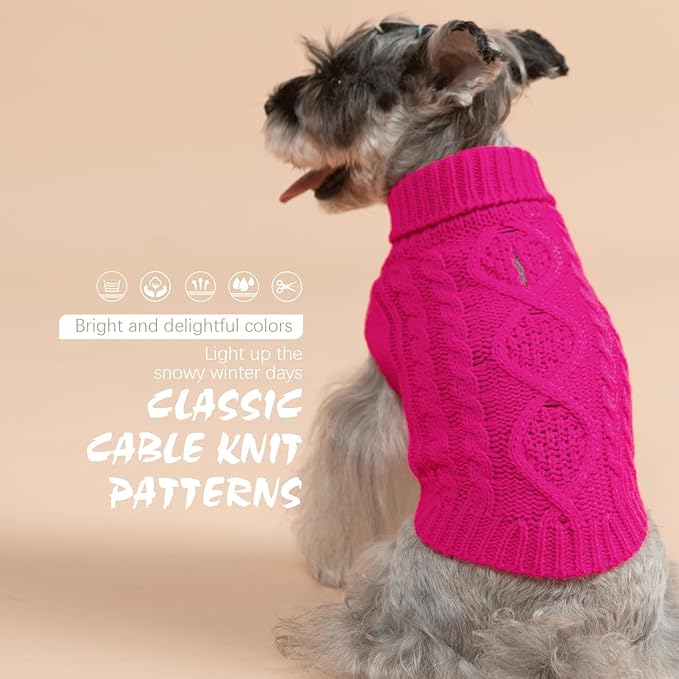 BINGPET Thermal Knitted Dog Sweater for Small Medium Large Dogs,Winter Dog Cat Coat Warm Sweartershirts Outfits,Classic Cable Knit Turtleneck Pullover Dog Jumper Coat Warm Sweartershirts(Rosered,XS)