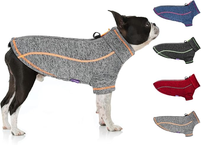cyeollo Dog Coat Fleece Sweater Jacket Step in Reflective Dog Coats with D Ring Zipper Up Dogs Sweaters for Small Dogs Grey