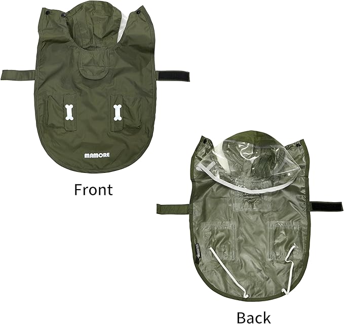 Waterproof Dog Raincoat, Adjustable Reflective Lightweight Pet Rain Clothes with Poncho Hood (Army Green, X-Small)