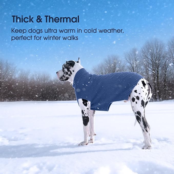 IECOii Big Dog Sweater,XXXXL Dog Sweaters for Extra Large Dogs,Cold Weather Winter Coat for Large Size Dogs,Warm Fall Dog Clothes for Large Dogs Knitwear,Doberman,Great Dane Sweater,Blue-4XL