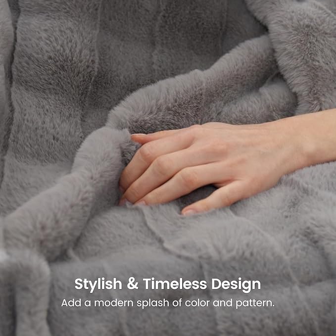 Cozy Bliss Fluffy King Size Throw Blankets for Bed,Warm Cozy Soft Grey Faux Fur Throw Blankets for Sofa Bedroom Living Room,108x90 Inches