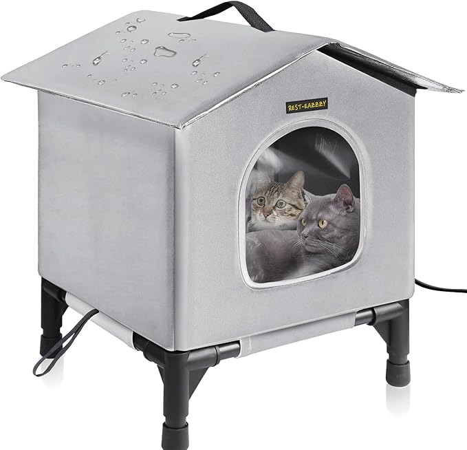 Rest-Eazzzy Cat House for Indoor and Outdoor Cats in Summer, Waterproof, Fully Insulated Shelter for Stray and Feral Cats, Great for Cat Houses for Outdoor and Cat Beds for Indoor Cats(Grey, Small)